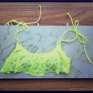 PINK Victoria Secret yellow flounce bikini top.